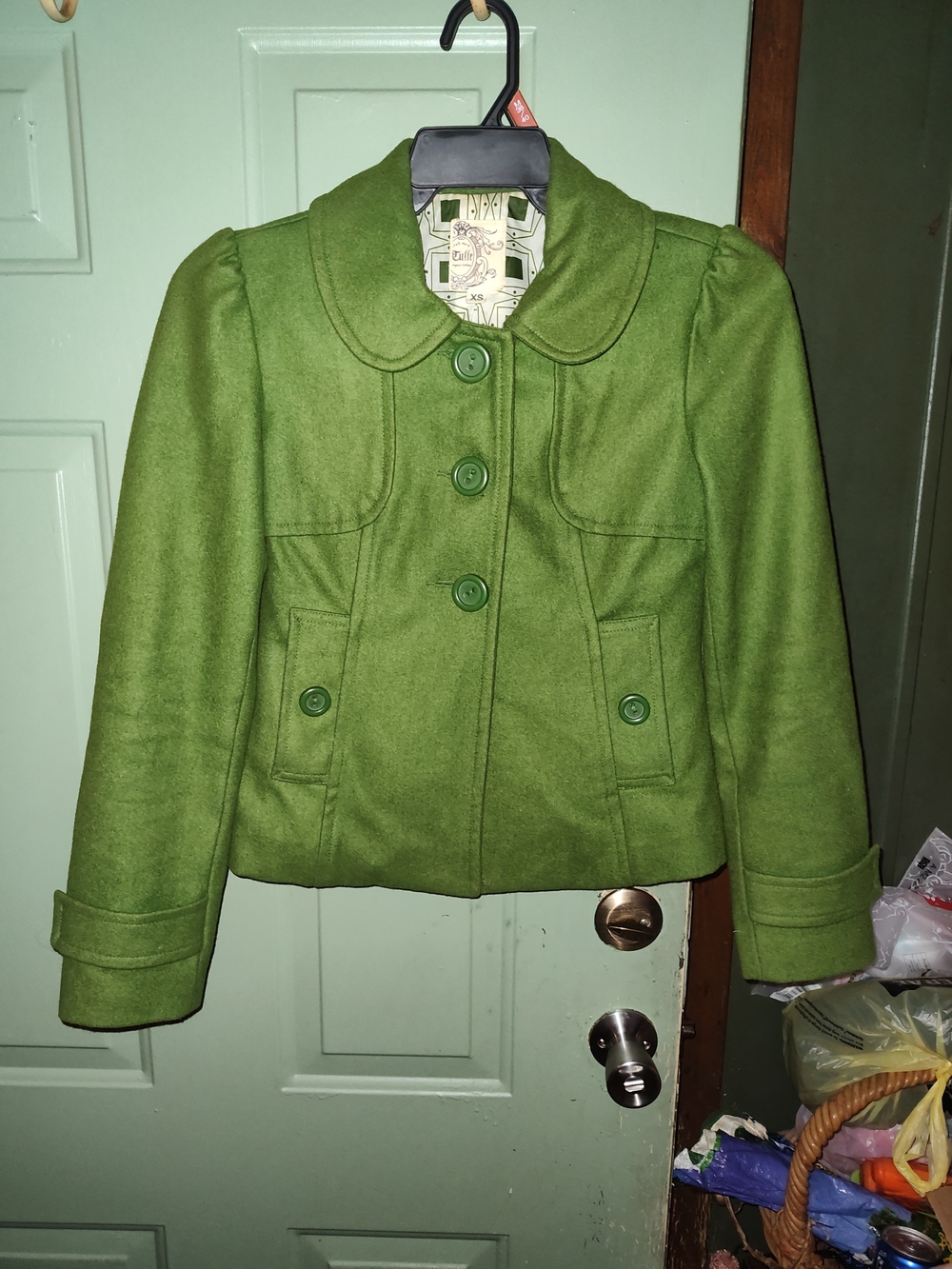 Tulle Vintage Green Button-Front Pea Coat